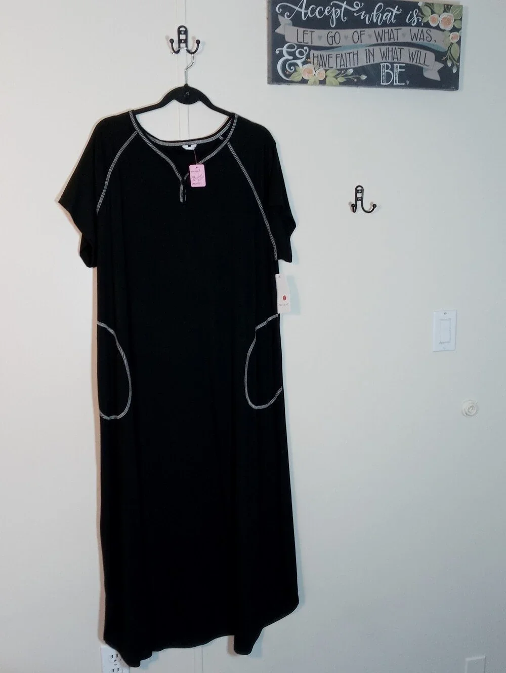 NWT Ekouaer black XXXL Short Sleeve long Nightgown